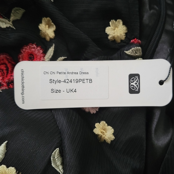 Chi Chi London Petite All Over Folk Floral Embroidered Skater Dress - Picture 11 of 11